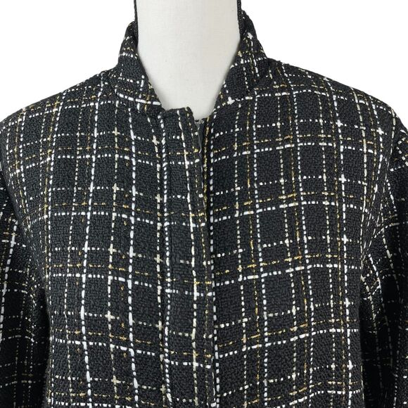 ON 34th Women’s Tweed Bomber Jacket Small Black / Gold Metallic Full-Zip Pockets - Picture 3 of 12